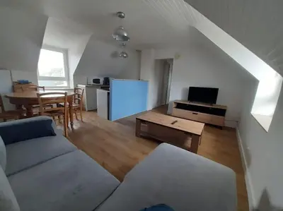 Télévision ou salle de divertissement dans l'établissement Agréable petit T3, à proximité de Quimper