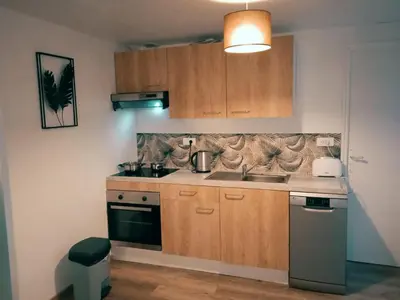 Cuisine ou kitchenette dans l'établissement Cosy et moderne centre ville Gourin