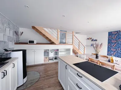 Cuisine ou kitchenette dans l'établissement Gîte Familial 3 étoiles - Maison Kidour