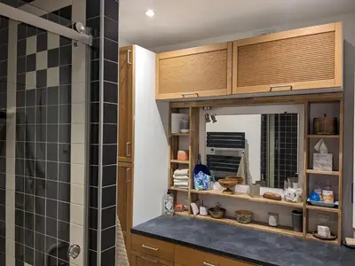 Cuisine ou kitchenette dans l'établissement L'Appartement Pentrez Résidence Keraudren Vue mer Locquirec