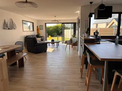 Coin salon dans l'établissement Maison de vacances à 200 m de l'Aber Benoît