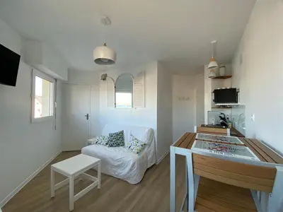 Télévision ou salle de divertissement dans l'établissement Studio vue mer face à la plage