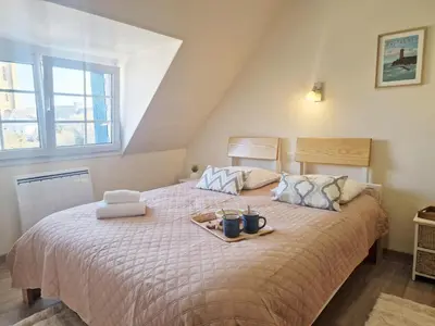 Un ou plusieurs lits dans un hébergement de l'établissement Charming Penty 2-4 people, Morlaix bay