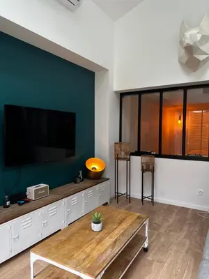 Télévision ou salle de divertissement dans l'établissement L Usine Loft Spa Privé Centre Ville et Parking Privé