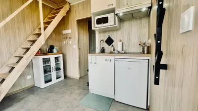 Cuisine ou kitchenette dans l'établissement Tiny house proche de Morgat
