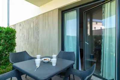 Balcon ou terrasse dans l'établissement Les Thermes 408 - Appt pour 4 avec piscine partagée