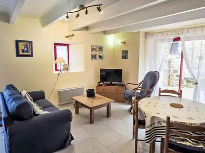 Coin salon dans l'établissement Holiday Home Penty Landromiou by Interhome