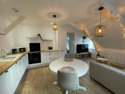 Cuisine ou kitchenette dans l'établissement Appartement en centre ville de Gourin