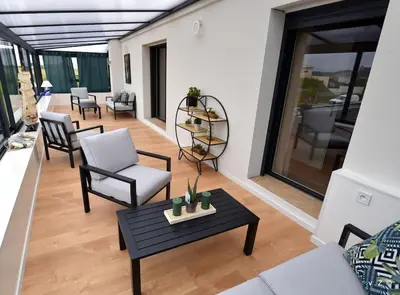 Coin salon dans l'établissement La villa des amiets, piscine chauffée et à 500 m de la plage