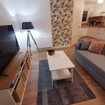 Télévision ou salle de divertissement dans l'établissement TYVAC - Maison centre Plougasnou 2 chambres- 4 voyageurs