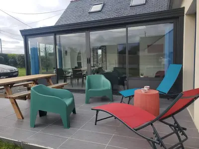 Coin salon dans l'établissement Au calme, à 250 mètres de la plage et des dunes