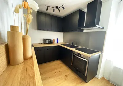 Cuisine ou kitchenette dans l'établissement Charmant appartement rénové au cœur de Concarneau