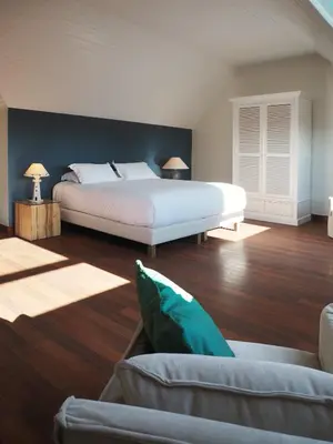 Un ou plusieurs lits dans un hébergement de l'établissement Maison de charme à Porspoder Piscine extérieure, proche plages & calme