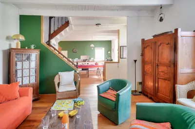 Coin salon dans l'établissement À 700m de la plage, charmante maison pour 6