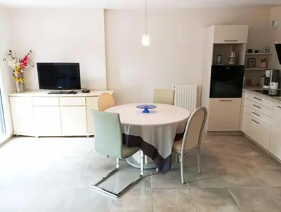 Cuisine ou kitchenette dans l'établissement Appartement Les Flots d Arthlotte Cabellou Plage