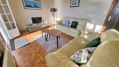 Coin salon dans l'établissement 697-Villa Hent Kost la mer a 10m