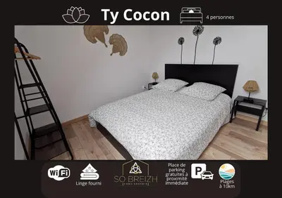 Un ou plusieurs lits dans un hébergement de l'établissement * Ty cocon * wifi * parking * moderne *