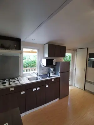 Cuisine ou kitchenette dans l'établissement Mobil-home dans le calme du Domaine de Lanniron R24