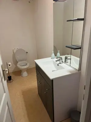 Salle de bains dans l'établissement Gîte Les Hortensias