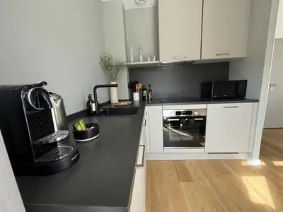 Cuisine ou kitchenette dans l'établissement Losquet Studio, Trebeurden