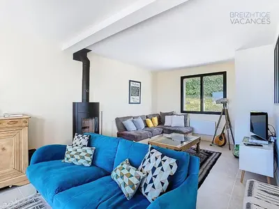 Coin salon dans l'établissement Maison Anémone - Vue mer - Crozon, Bretagne