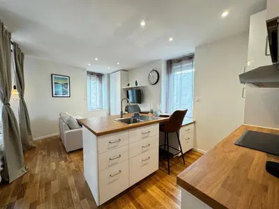 Cuisine ou kitchenette dans l'établissement Le studio des Abers