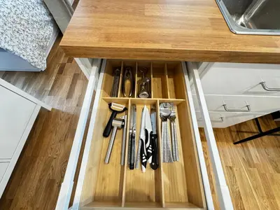 Cuisine ou kitchenette dans l'établissement Le studio des Abers
