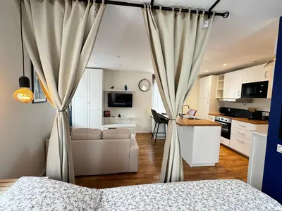 Cuisine ou kitchenette dans l'établissement Le studio des Abers