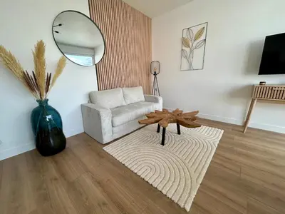 Télévision ou salle de divertissement dans l'établissement Charmant T2 avec grande terrasse à proximité immédiate du centre ville