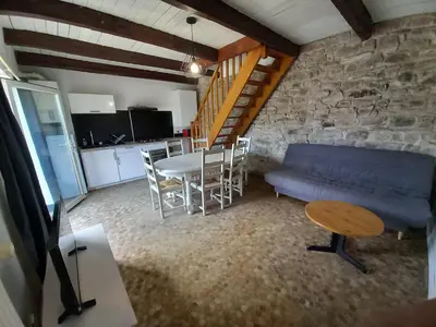Coin salon dans l'établissement Odet, maison avec grande terrasse