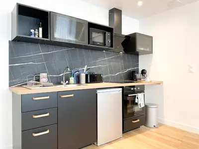 Cuisine ou kitchenette dans l'établissement Le petit loft