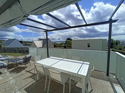 Balcon ou terrasse dans l'établissement D'une Pointe à l'Autre, Maison avec vue sur mer, à 400 metres de la Plage de Pentrez