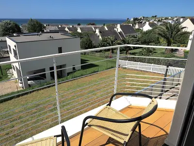 Balcon ou terrasse dans l'établissement D'une Pointe à l'Autre, Maison avec vue sur mer, à 400 metres de la Plage de Pentrez