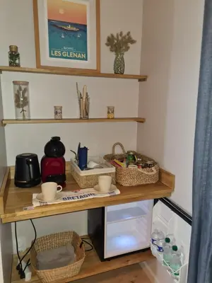 Cuisine ou kitchenette dans l'établissement Escale à Kergrenn