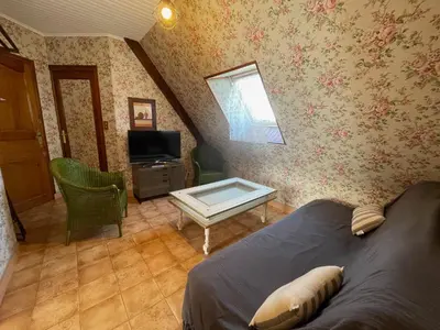 Télévision ou salle de divertissement dans l'établissement Loctudy T2 vintage terrasse vue mer