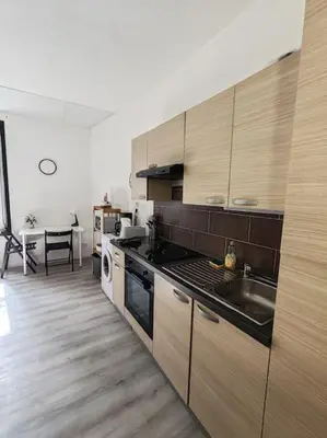 Cuisine ou kitchenette dans l'établissement Charmant T2 RDC