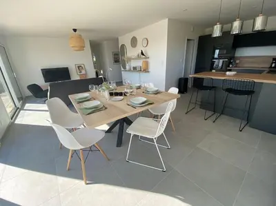 Cuisine ou kitchenette dans l'établissement Maison neuve vue panoramique sur la mer 6 pers à Crozon