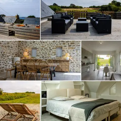 Coin salon dans l'établissement Ker Tirvi - vue mer - wifi