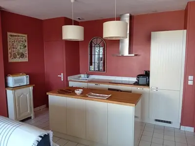 Cuisine ou kitchenette dans l'établissement Un vrai paradis avec terrasse face à la mer