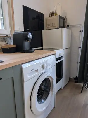 Cuisine ou kitchenette dans l'établissement Gîte Les Hortensias Les Jardins de Kerellec 20min de la mer jacuzzi et terrasse