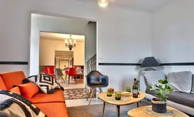 Coin salon dans l'établissement Grande maison familiale pour 9 - Bord de mer