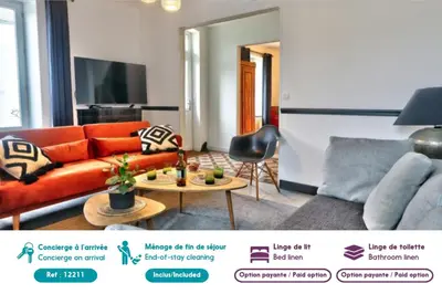 Coin salon dans l'établissement Grande maison familiale pour 9 - Bord de mer