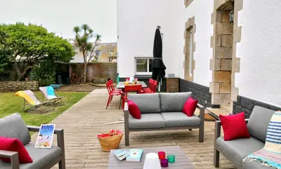 Coin salon dans l'établissement Grande maison familiale pour 9 - Bord de mer