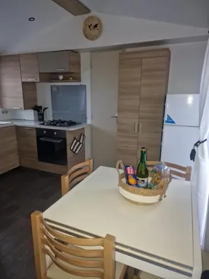 Cuisine ou kitchenette dans l'établissement Mobilhome chaleureux