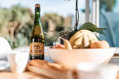Boissons dans l'établissement Tipoz'Immo - Belle Bretagne piscine chauffée - proche de la mer - wifi inclus - linge inclus et lits faits - jardin clos - animaux bienvenus - proche des commerces et des attractions touristiques