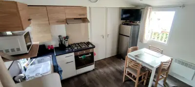 Cuisine ou kitchenette dans l'établissement mobil home Eleganzia domaine de kerlann