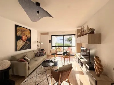 Coin salon dans l'établissement Appartement de charme, Bénodet