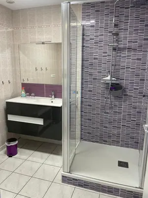 Salle de bains dans l'établissement Le Pourpre, T2 proche plage de Morgat
