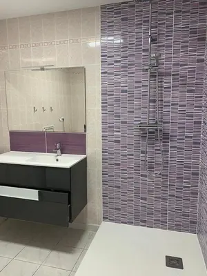 Salle de bains dans l'établissement Le Pourpre, T2 proche plage de Morgat