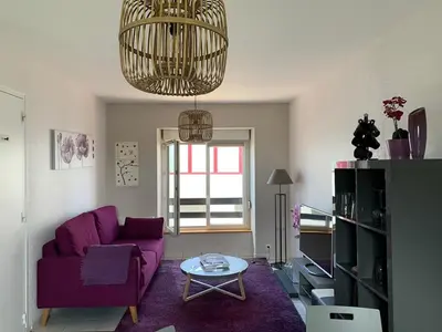 Coin salon dans l'établissement Le Pourpre, T2 proche plage de Morgat